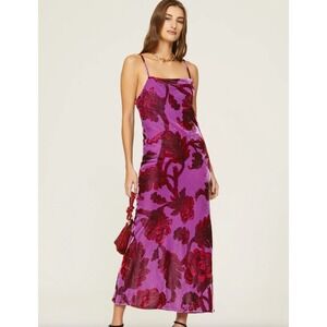 RHODE Jemima Dress 8 Purple Camellia‎ Vine Crocus Floral Velvet Maxi Tie Back